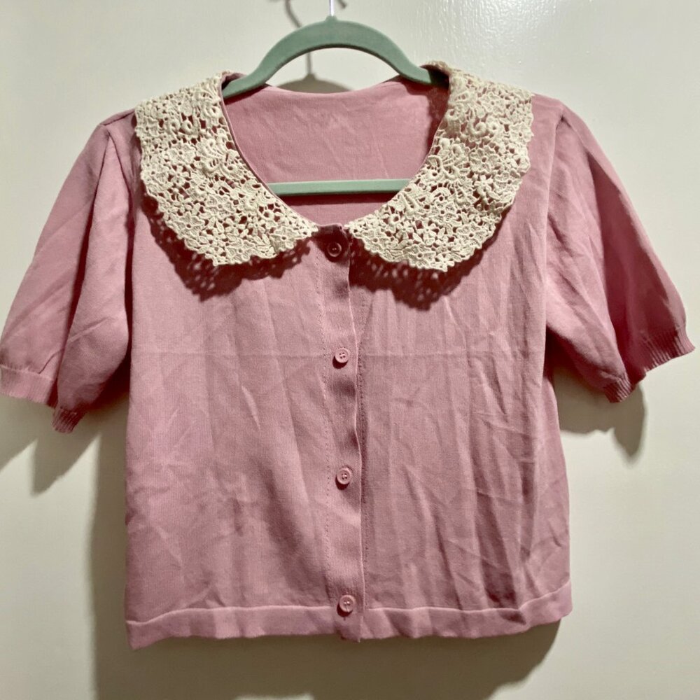 4) Cottagecore Cropped Crochet Cotton Boho Coastal Festival Y2K Cardigan Top S/M